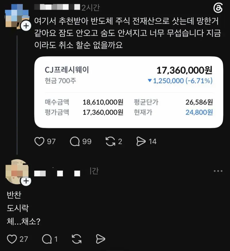 반도체 주식에 전재산 올인하고 인생 망한 사람