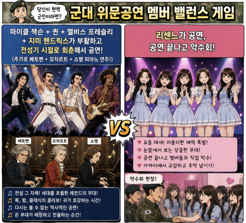 군대 위문공연 멤버, 남자 레전드 vs 여자 신예 스타.jpg