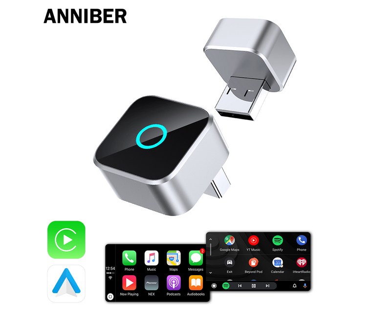 [1년 품질 보증]ANNIBER 초미니 무선 애플 카플레이 안드로이드 오토 2in1 스마트 차량용 무선 카플레이 미러링 동글