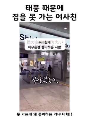 태풍 때문에 집을 못 가는 일본 여사친